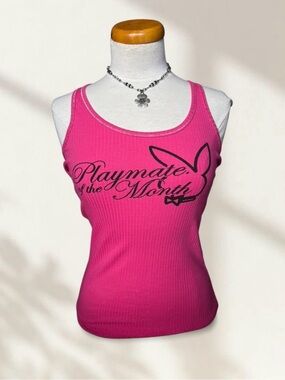 PLAYBOY Hot Pink Ribbed Tank Top with Script Logo